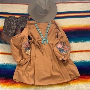 Wrap dress with lantern sleeves